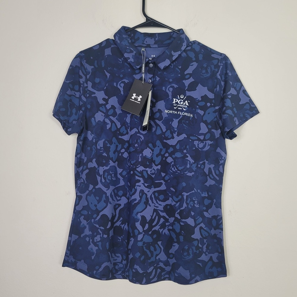 NWT Under Armour M Women's PGA of America North FL Golf Polo Blue Camo Abstract